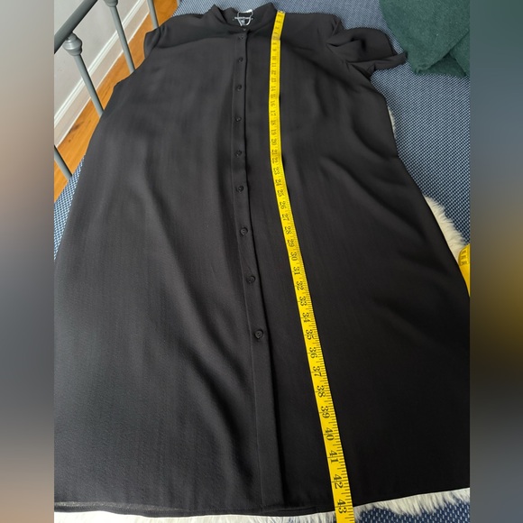 Eileen Fisher 100% Silk Mandarin Collar Button Down Shirt Dress Black - M - Picture 14 of 16